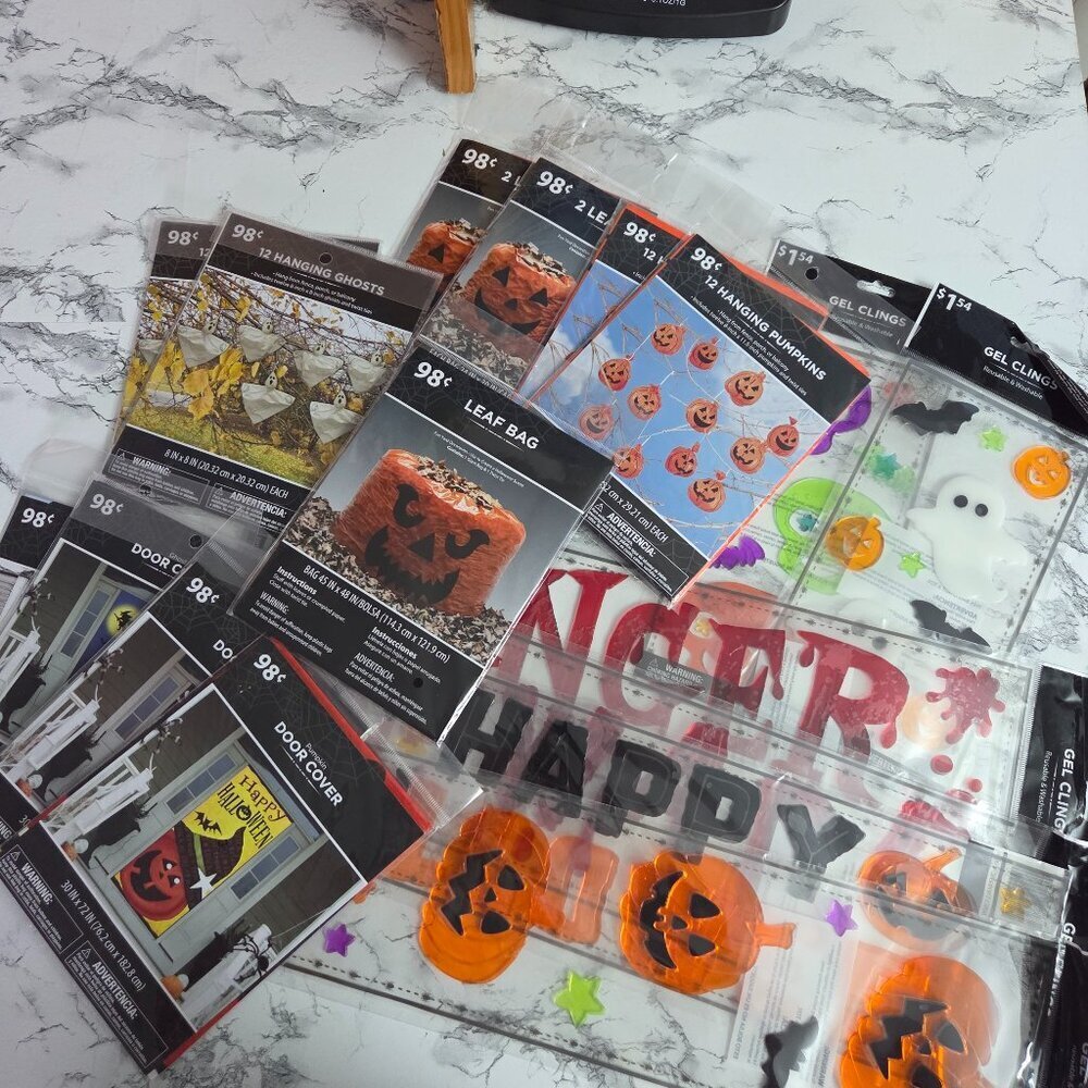 Halloween Bundle of 17 Window Clings Door Covers Decorative Leaf Bags